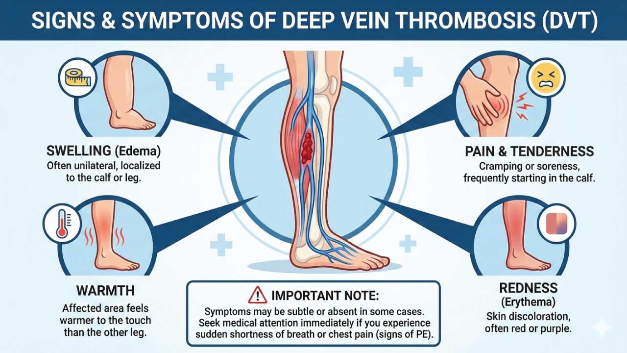 Clinical manifestations of DVT.