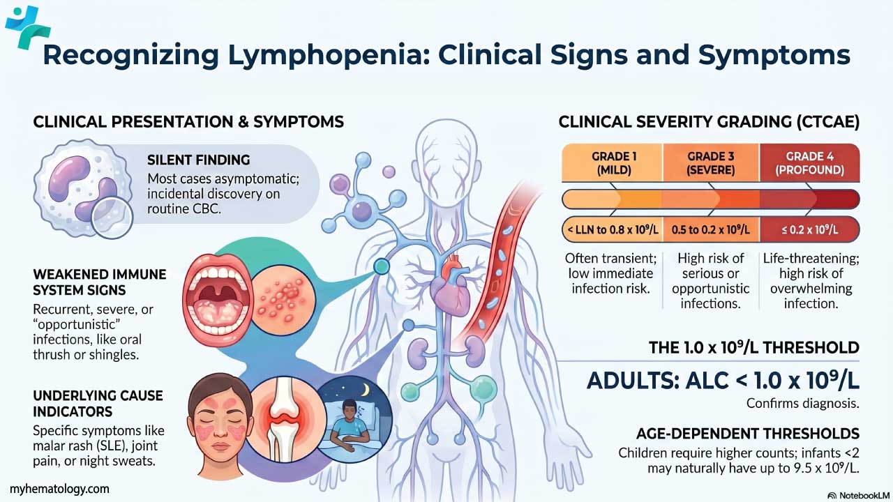 Signs and symptoms of lymphopenia